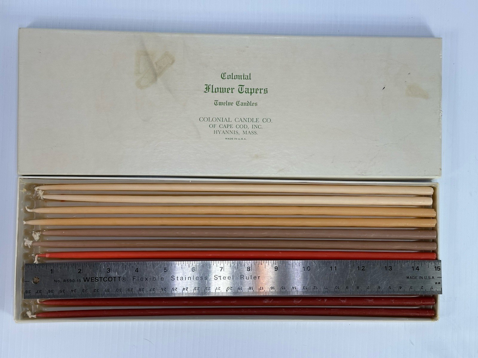 Vintage Candles Colonial Flower Tapers Box of 12 Multi Color Hyannis Mass