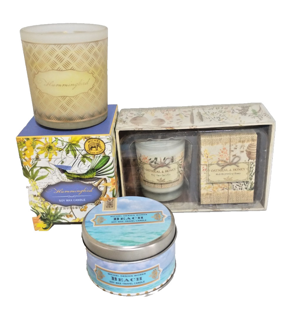 Michel Design Works – Candle + Soap – NEW – LOT of 4 Oatmeal Honey Orchids Beach