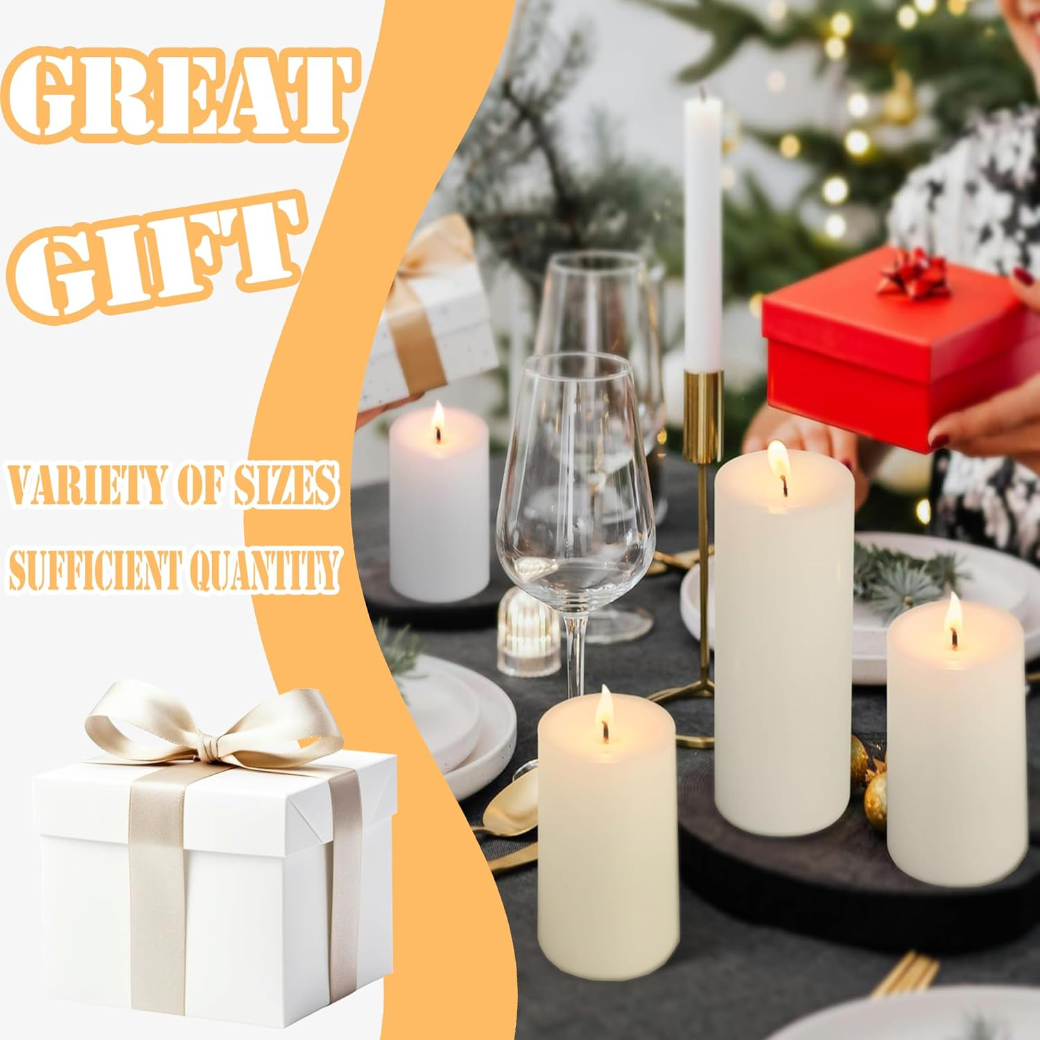 18 Pcs Ivory Pillar Candles Bulk Set，2X3 2X6 2X8 Inch – 12 Each Size，Hurricane C
