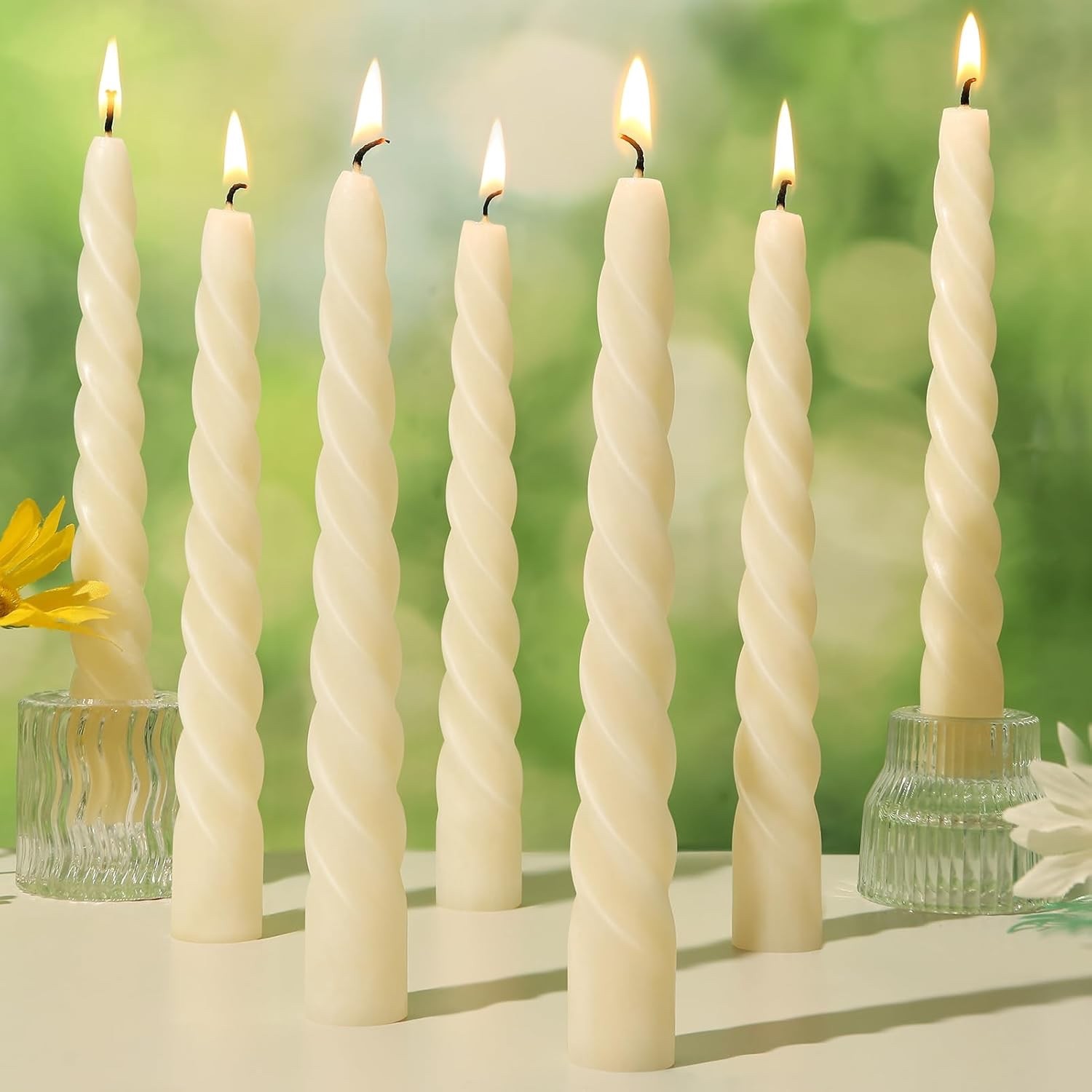 8 Pcs Beeswax 7 inch Taper Candles Spiral Bees Wax Tapered Candle White