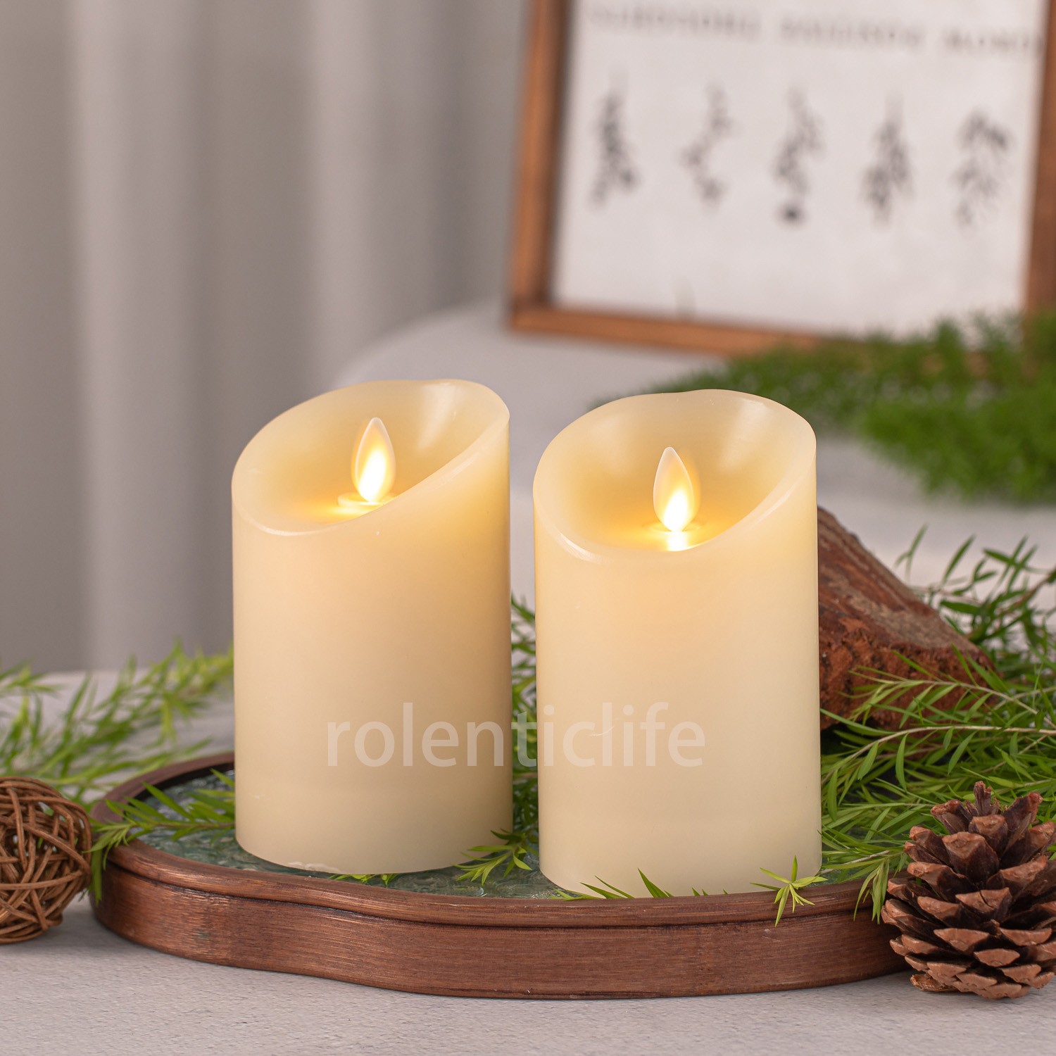 3″ Luminara Flameless LED Pillar Wax Battery Candles w/Remote Moving Flame Ivory