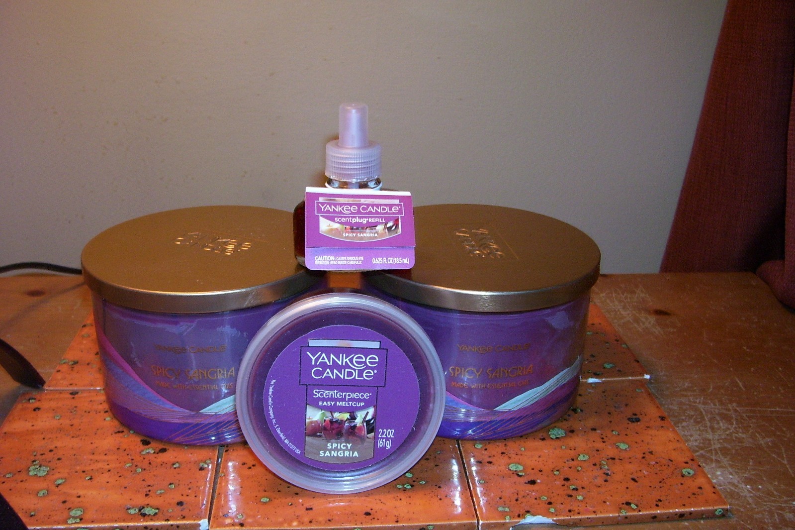 yankee candle 2-18oz 3 WICK JARS SPICY SANGRIA + MELTCUP + REFILL