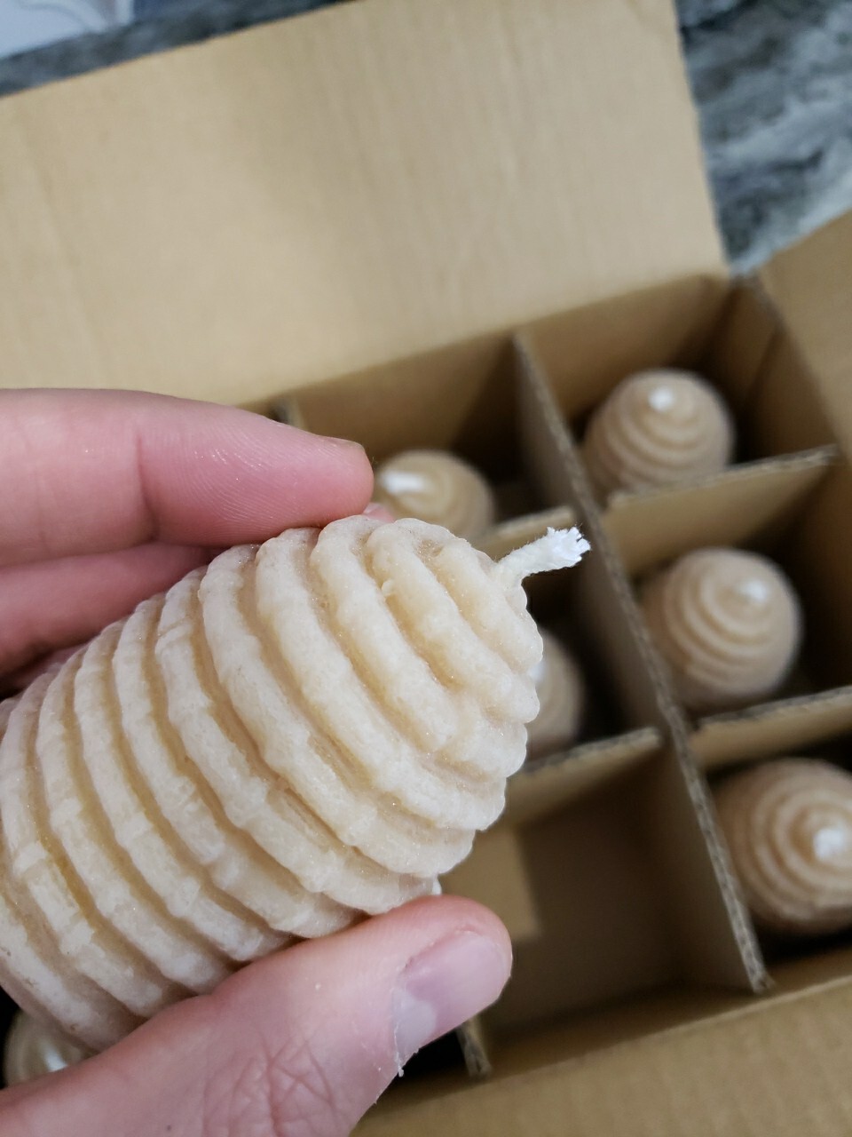 Lot 12 Pure Canadian Canada Beeswax Candles 3″ Bee Hive Skep Shape Cotton Colony