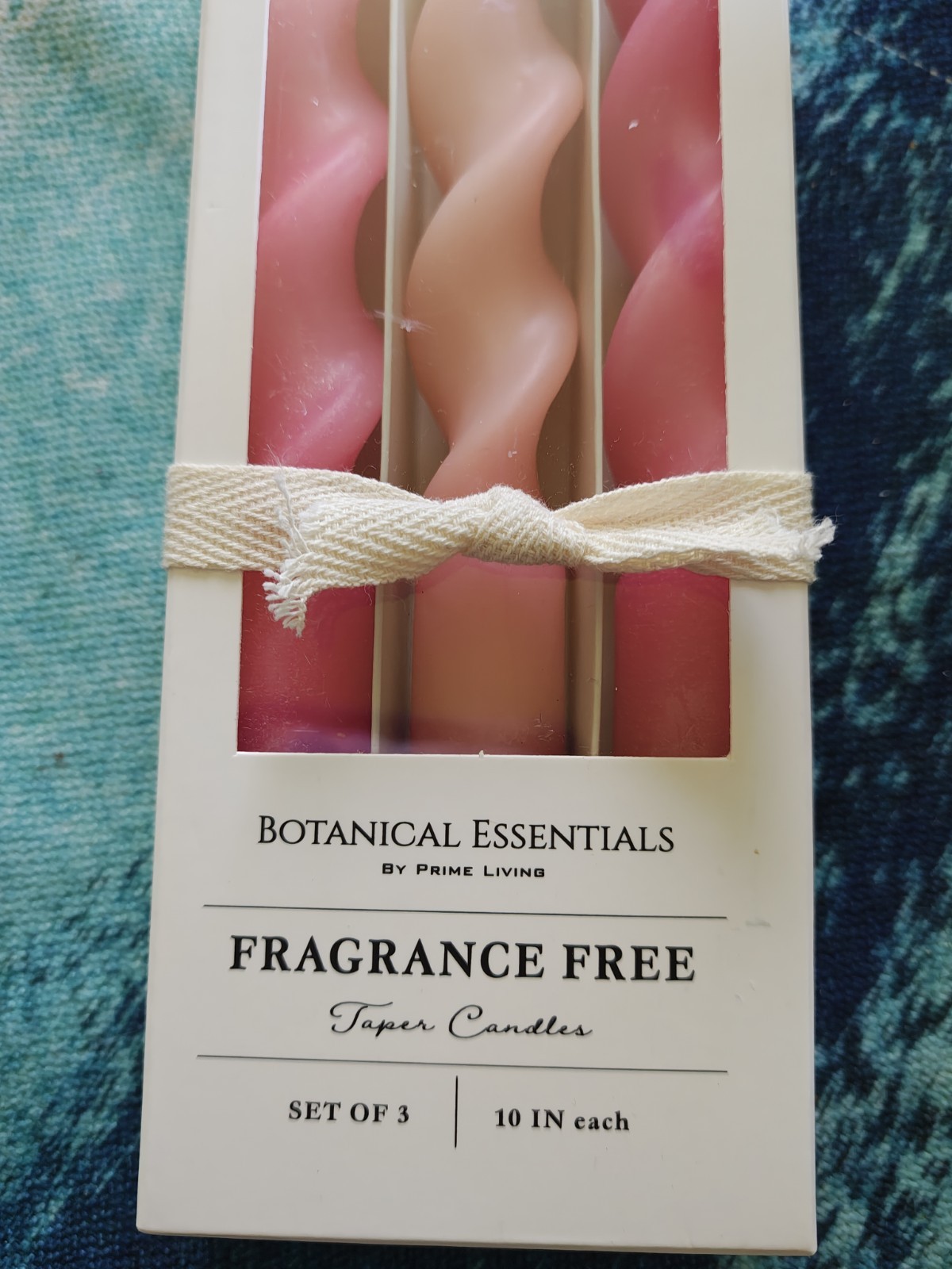 Botanical Essentials Spiral Fragrance Free Taper Candles 3-Pack 10in Pink/White