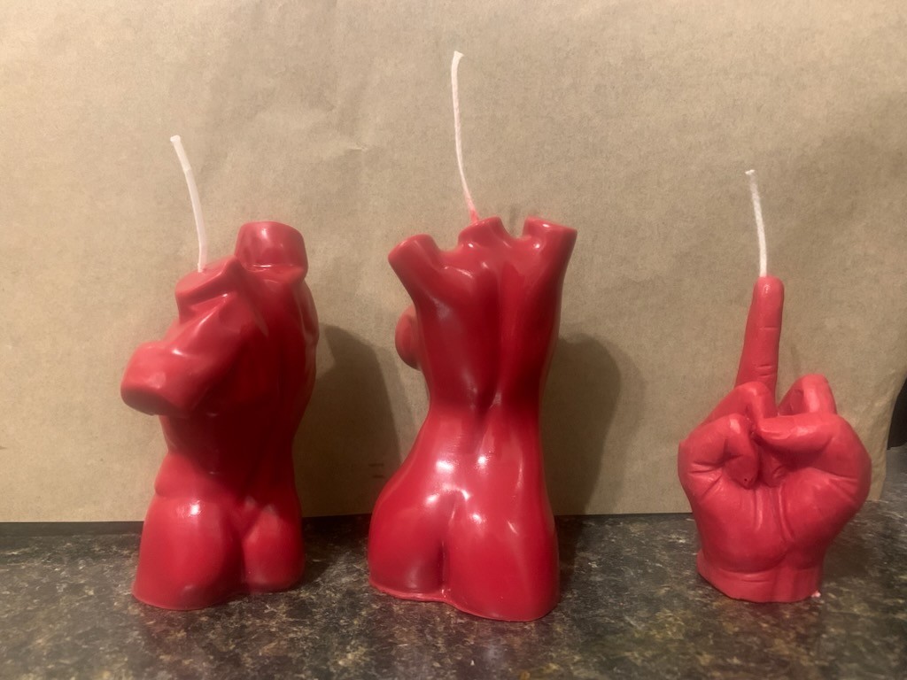 Man Torso, Woman Body, And Small 4″ Middle Finger Candle Set of 3