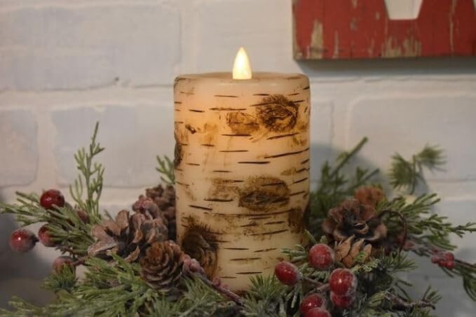 Birch Pillar Candle Moving Flame (3×4 inches)