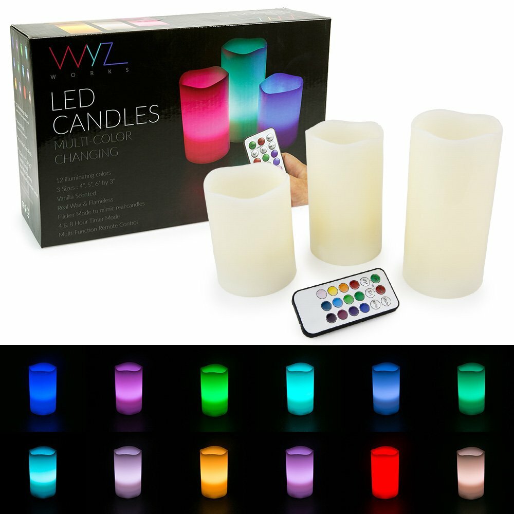 Set of 3 Color Changing Flameless LED Candles with Remote Control Timer 4″ 5″ 6″