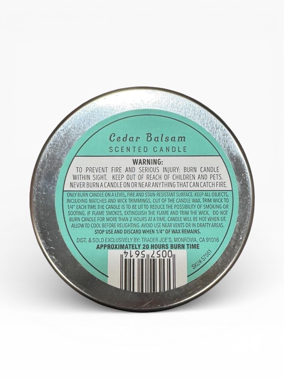 Trader Joe’s – Cedar Balsam – Coconut Soy Wax Blend – 20 Hours Burn Time
