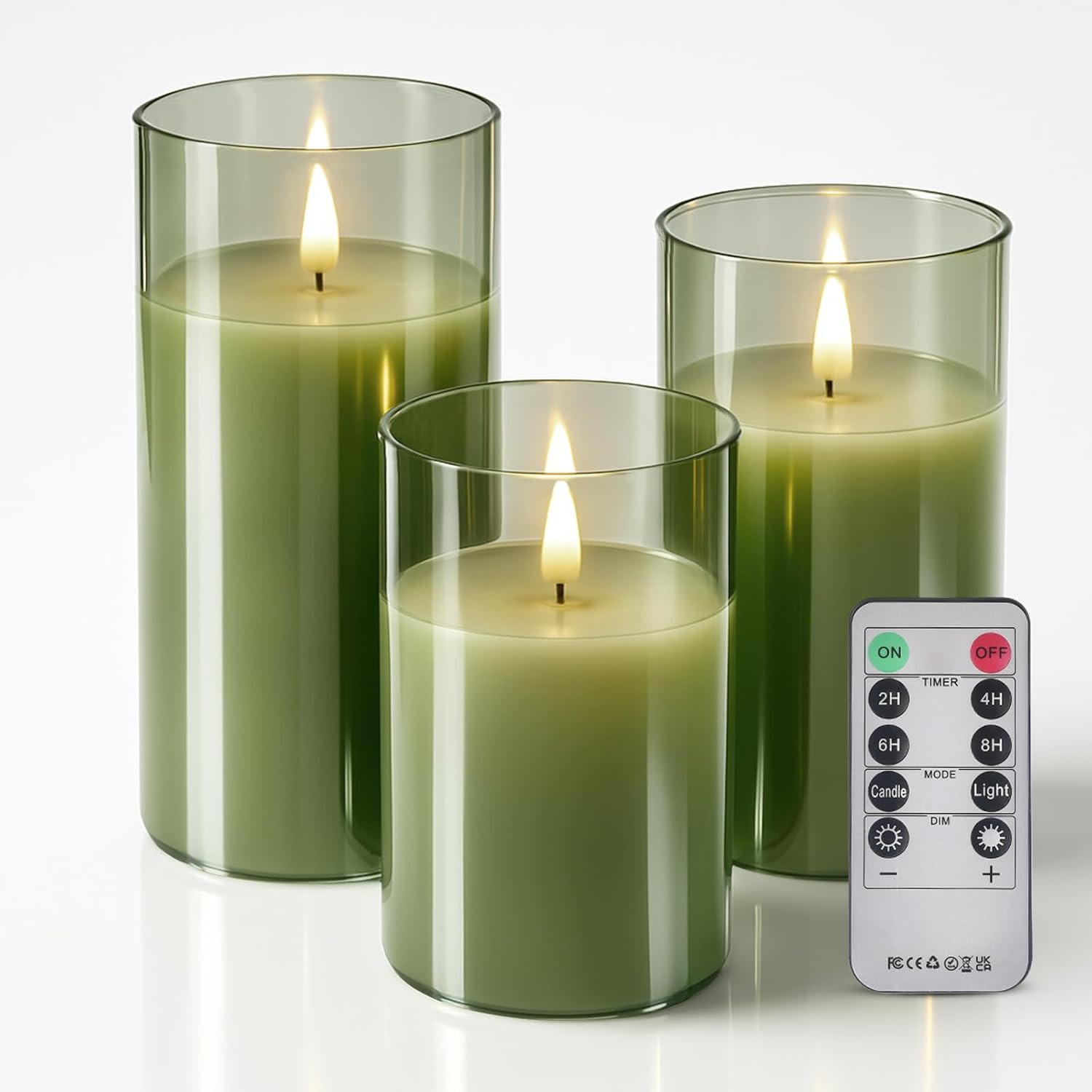 Glass Battery Operated LED Flameless Candles with Remote and Timer, Real Wax Can