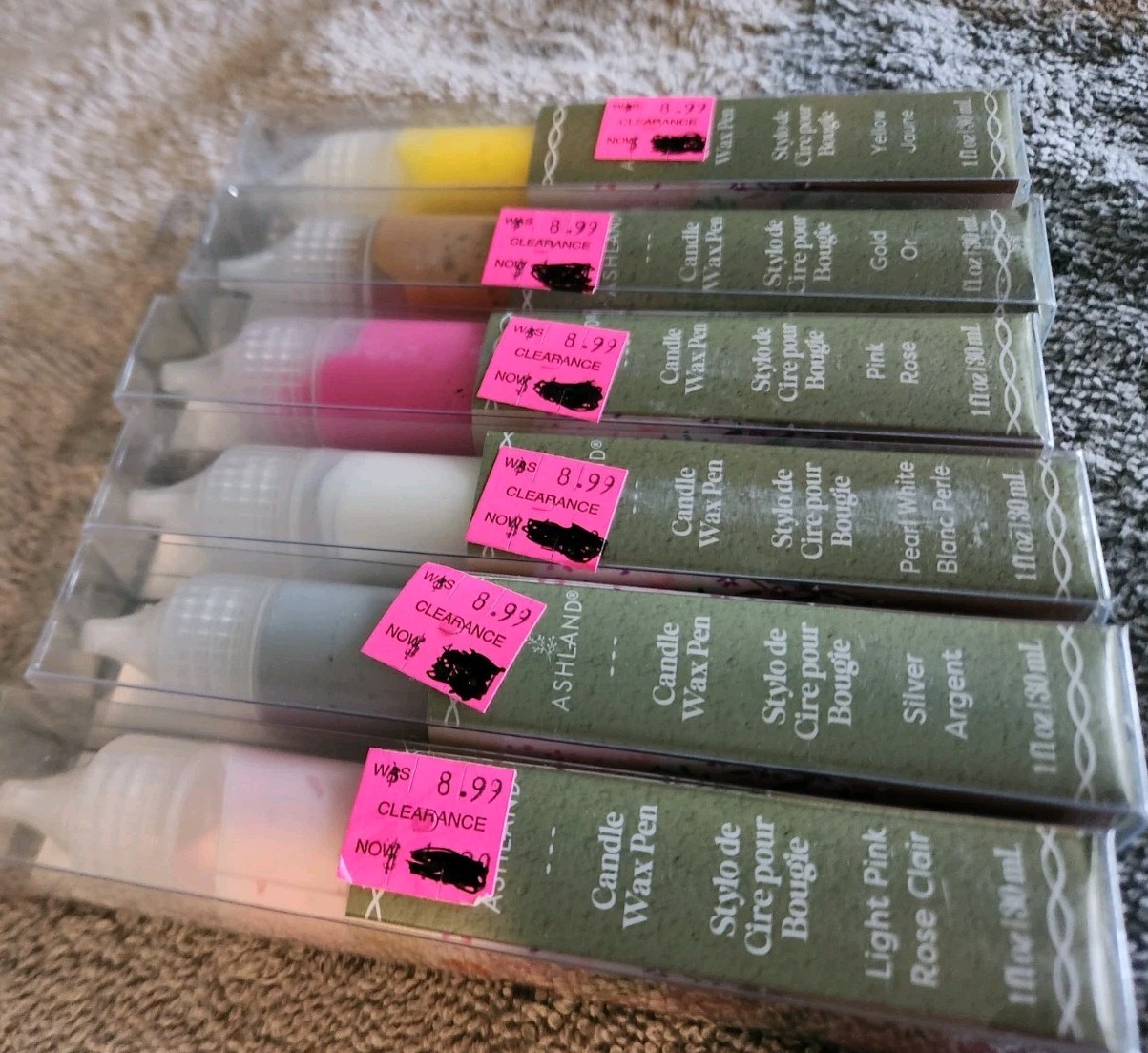 Ashland Candle Wax Pens Crafting Supplies 6 Unopened Wax Pens Pink/Yellow/Silver
