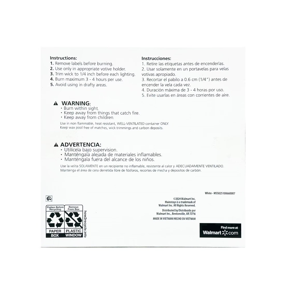 Mainstays Unscented Votive Candles, White, 16 Count