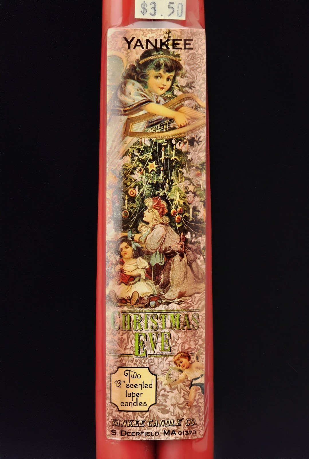 Vintage NOS 2 Sealed Yankee Candle Scented Tapered 12″ Red Retired Christmas Eve