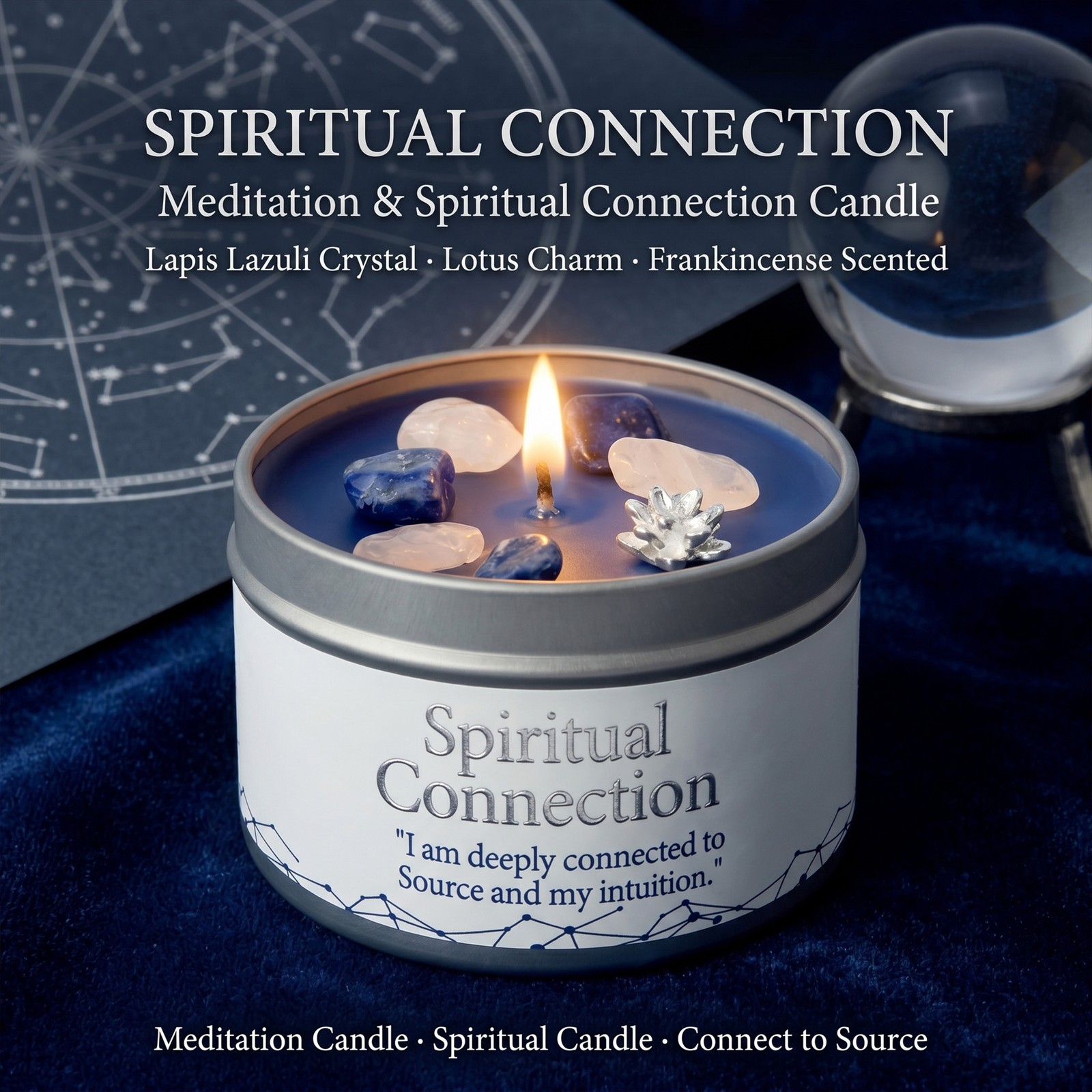 1 Pack EVODUCK Meditation Crystal Candle Lapis Lazuli Spiritual Gift 3 oz