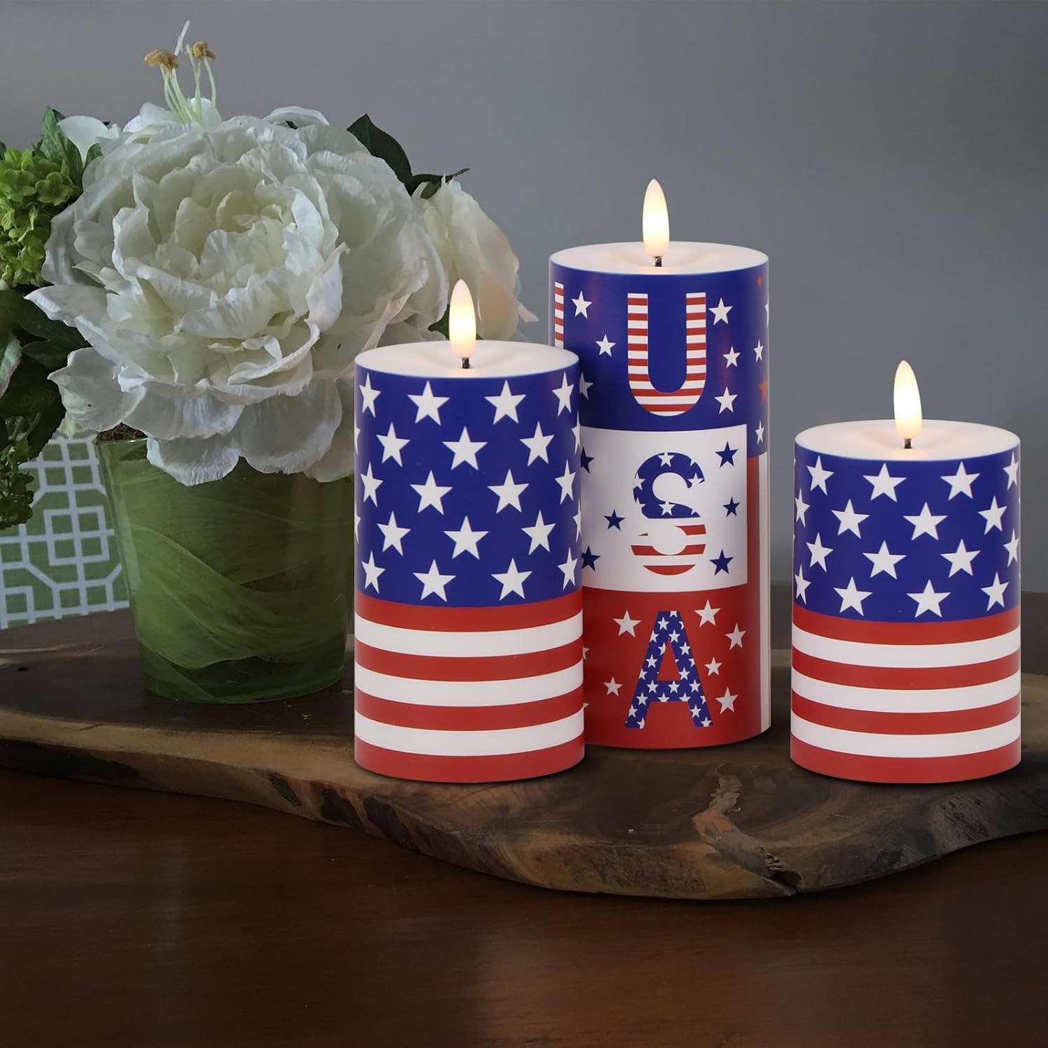Patriotic Candles Outdoor Waterproof Flameless Candle with Remote & Timer, 4T…