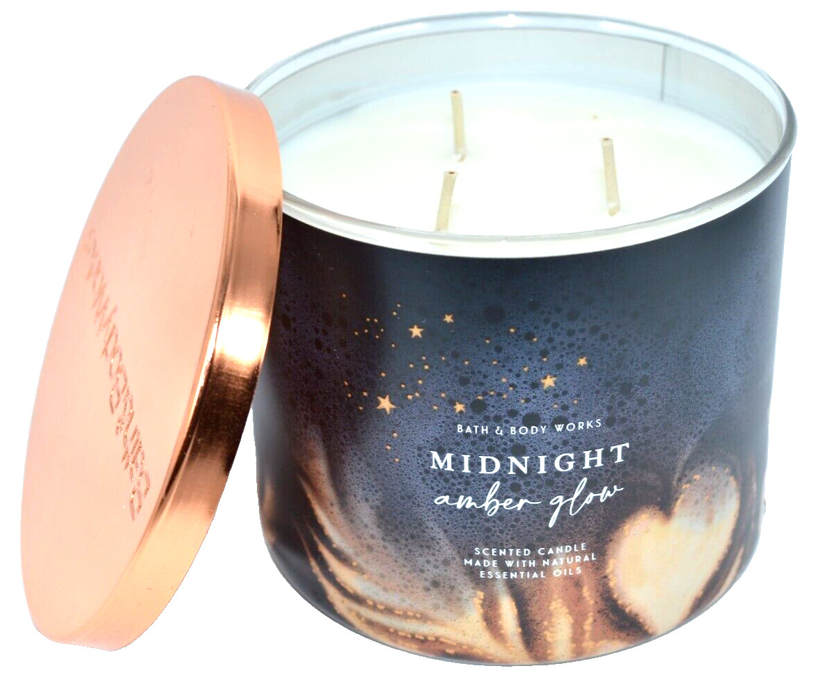 Bath Body Works MIDNIGHT AMBER GLOW Candle 3 Wick 14.5 oz Jar New Rare