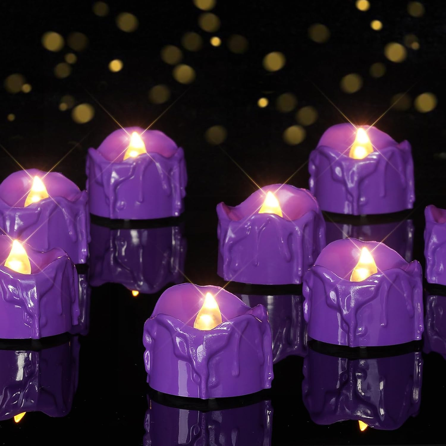24 Pack Purple Dripping Flameless LED Tea Lights, 1.58″ X 1.2″ Battery