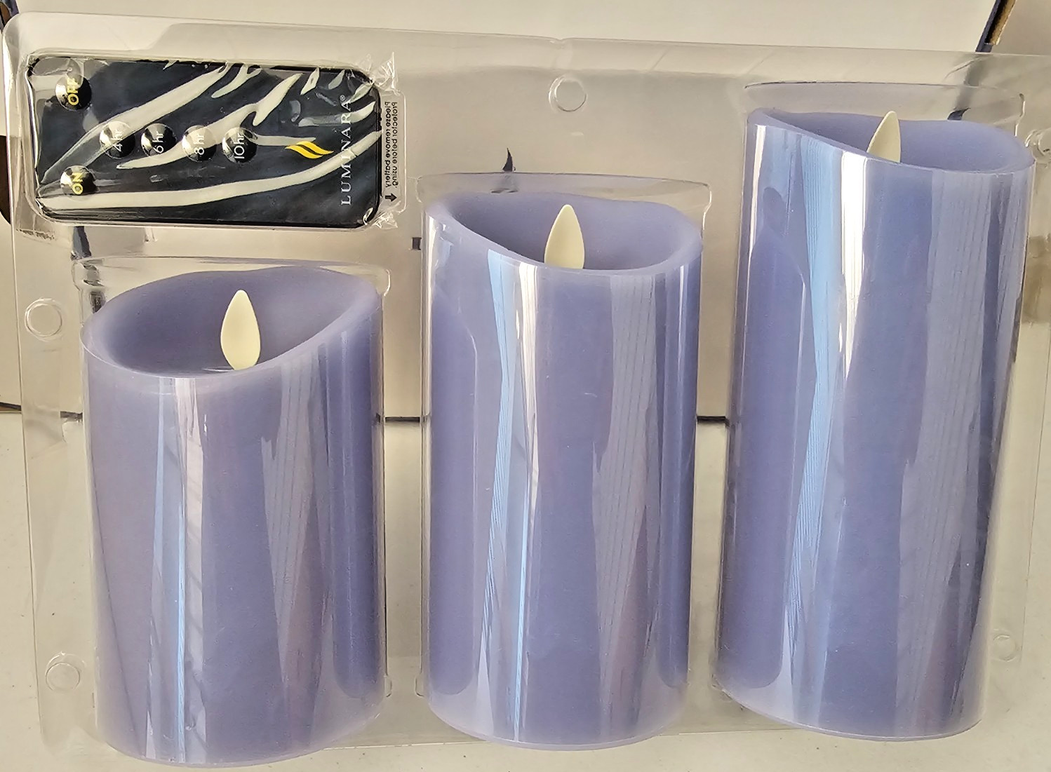 Luminara Faded Denim 3 Pillar Candle Set Remote Control 4.5, 5.5 & 6.5″ X 3″