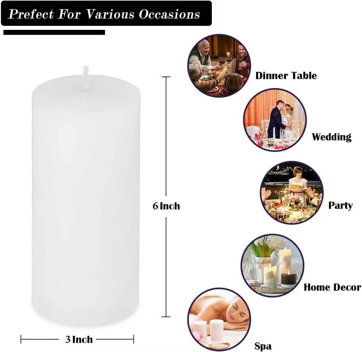 2 Pack 3X6 Inch White Unscented Pillar Candles – 70 Hour Long Burning Dripless