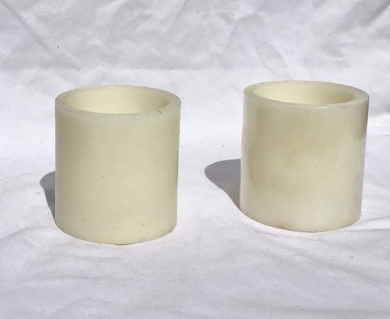 Two Pulsing Flameless Wick Pillar Candles 3 AAA Batteries Ivory Wax Coating