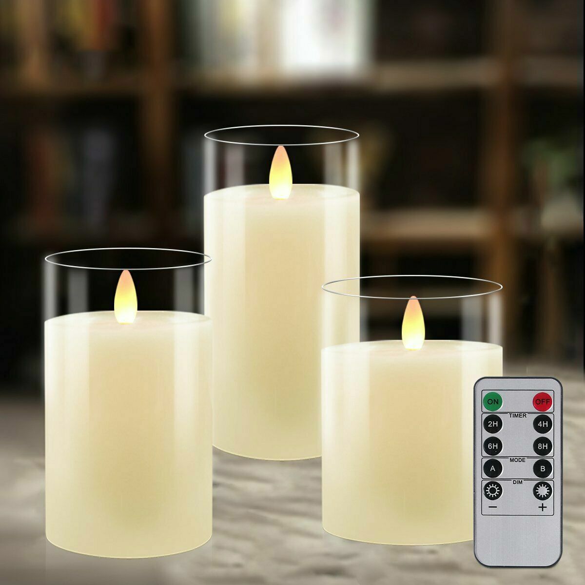 3Pcs Multi-Color Flameless LED Glass Candles Battery Remote Valentines Day Decor