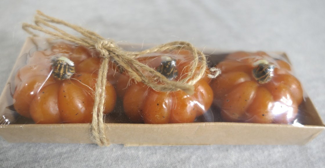 NEW Set of 3 Hobby Lobby Fall Halloween Mini Orange Pumpkin Wax Candles