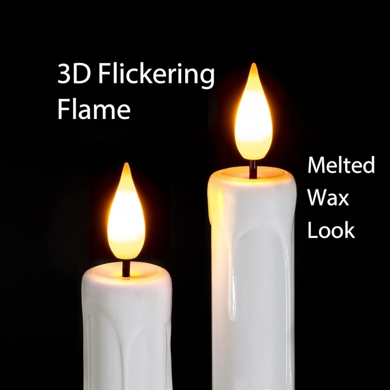 Flameless Taper Candles W/ Remote Timer Dimmer 3D Flame Battery Operated Decor