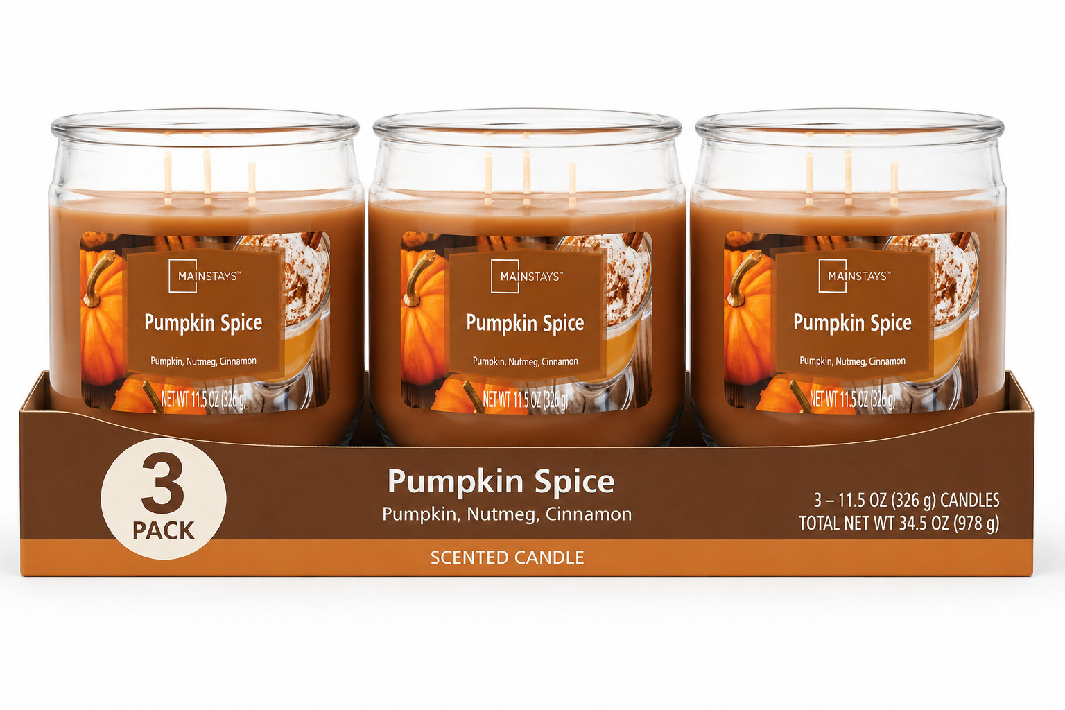 (3 Pack) Pumpkin Spice Scented 3-Wick Candles, 11.5oz FREE & FAST SHIP IN 2 DAYS