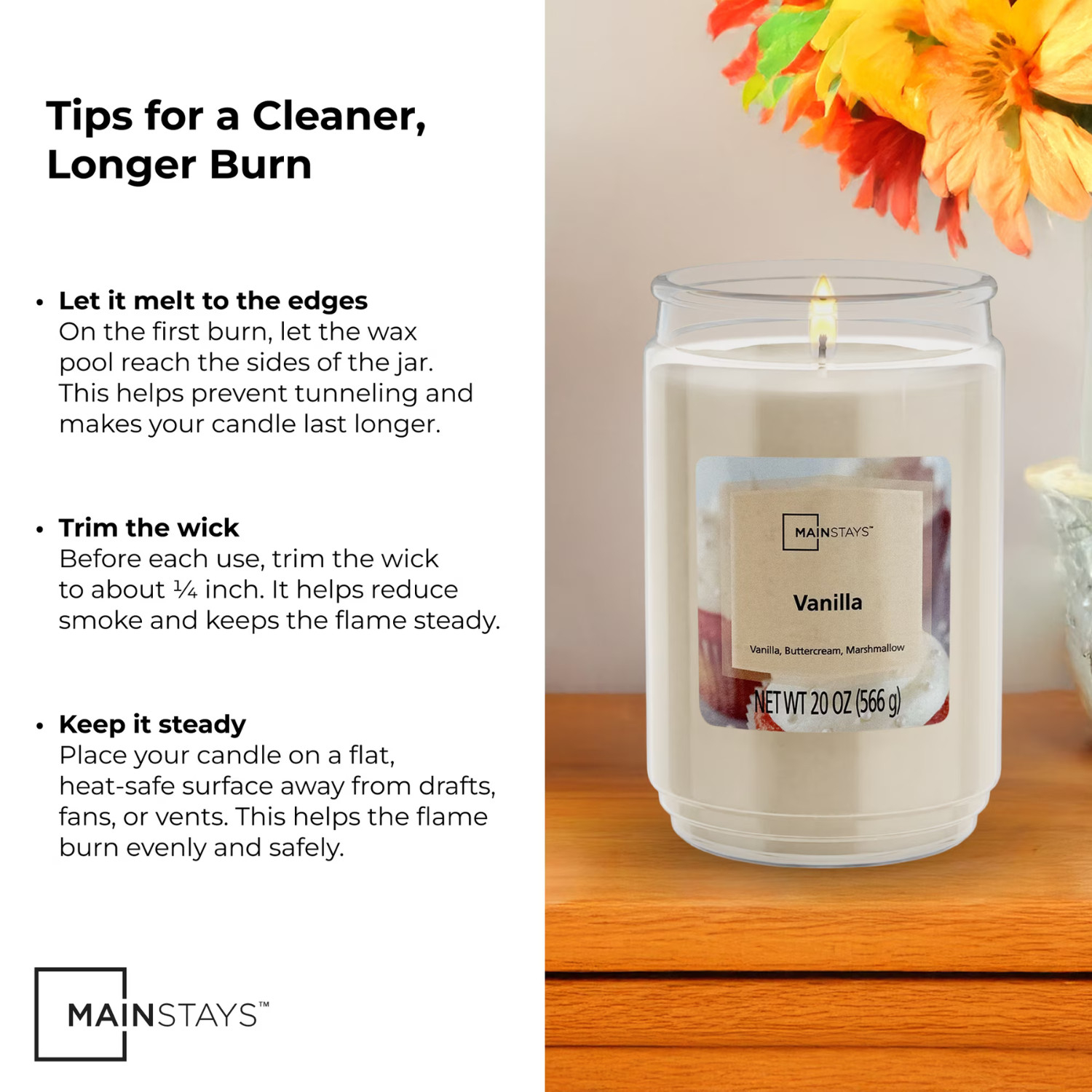 Mainstays Vanilla Scented Single-Wick Large Glass Jar Candle, 20 oz New