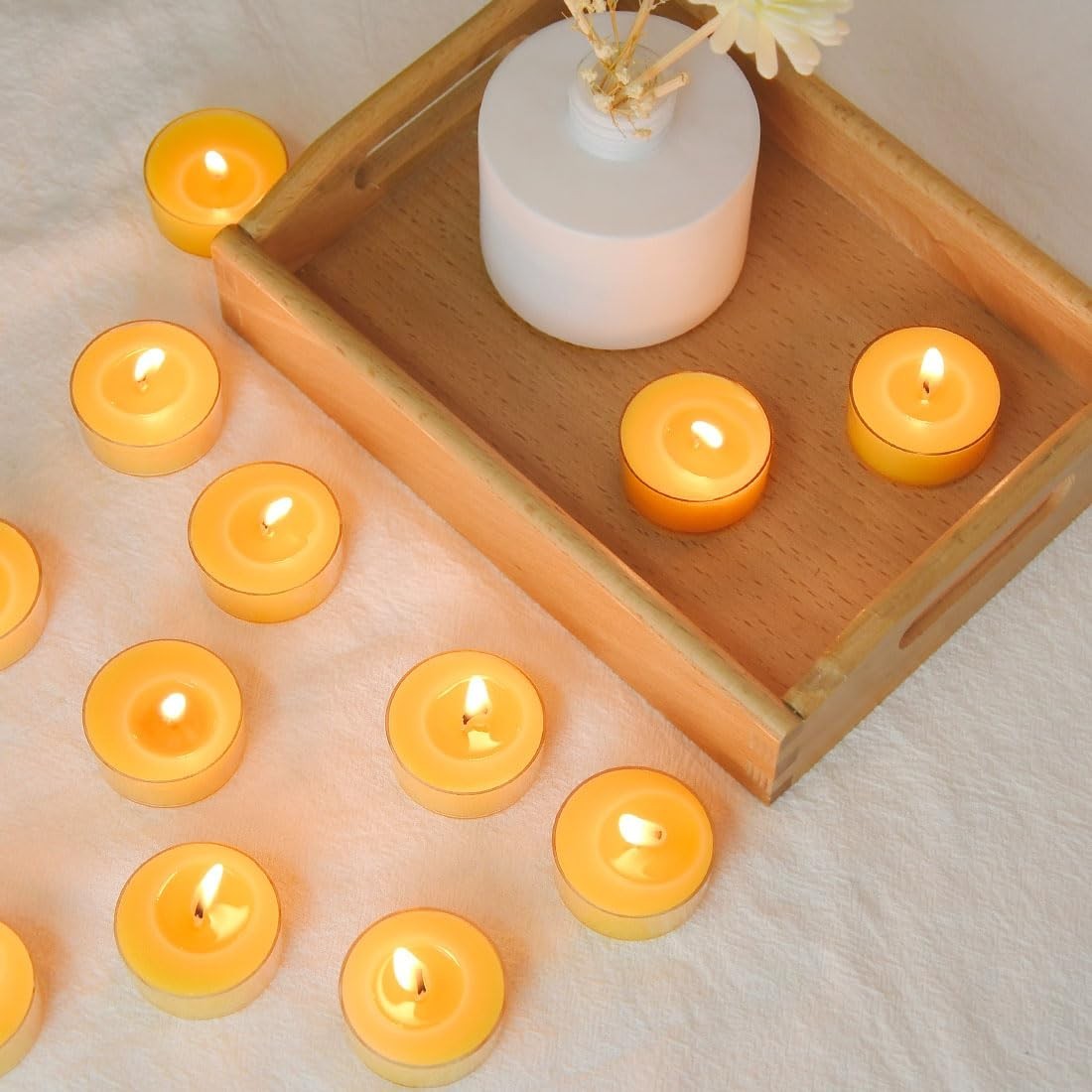 100 Pack Pure Beeswax Tealight Candles – Natural Unscented, Clean Burning, 4-Hou