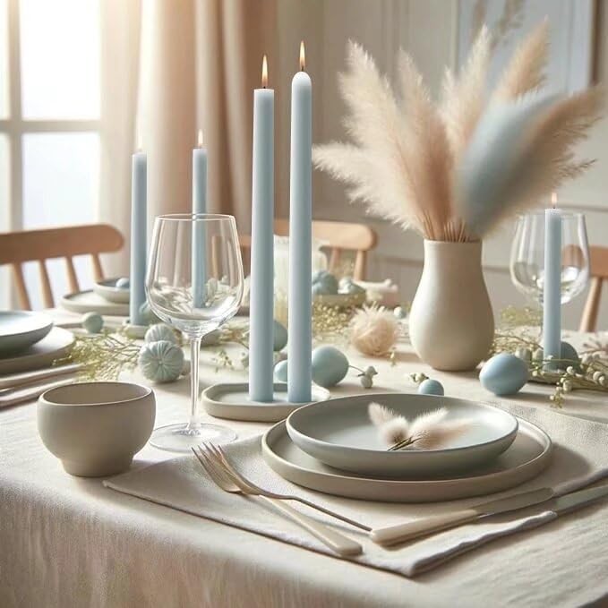 10 Inch Baby Blue Dripless Taper Candles Smokeless Unscented Long Burn 4 PCS