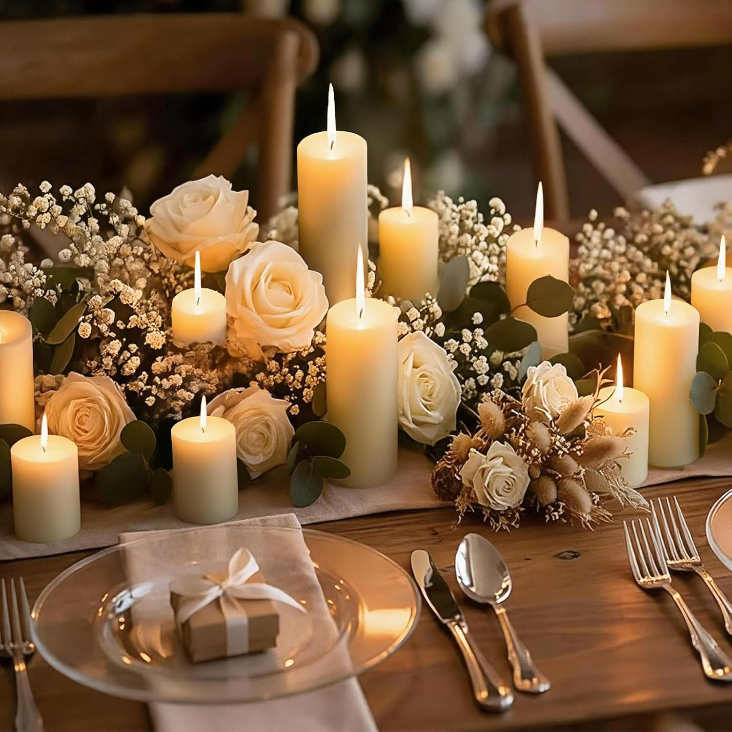 18 Pcs Ivory Pillar Candles Bulk Set，2X3 2X6 2X8 Inch – 12 Each Size，Hurricane C
