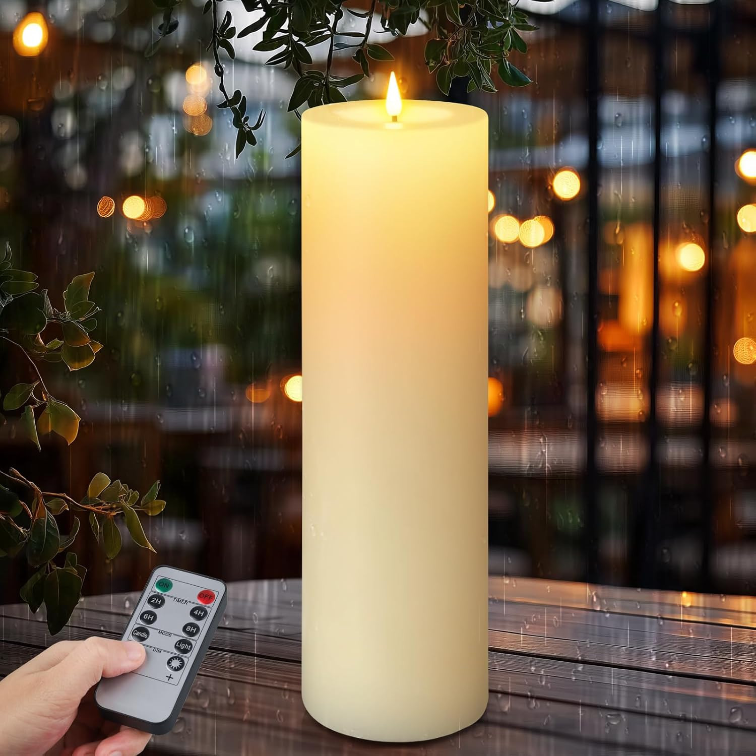 14″ X 4″ Large Outdoor Candles, Waterproof Flickering LED Flameless Candles with