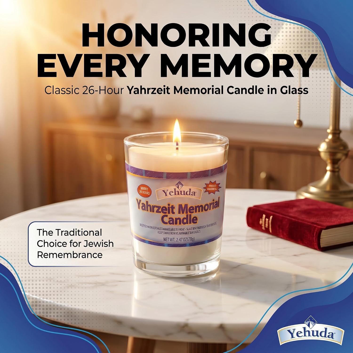 , Yahrzeit Memorial Candle, Glass Tumbler (24 Pack) 24 Hour Candles – Burns 26 H