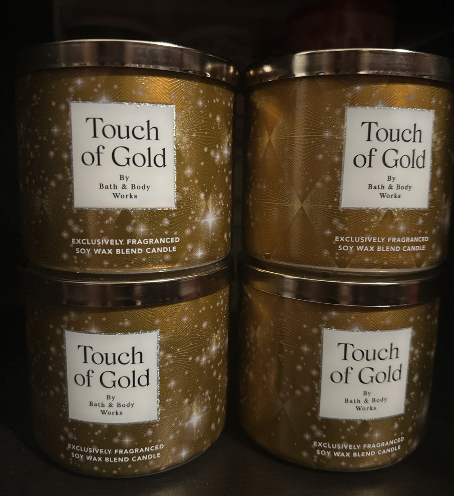 Lot of4 Bath & Body Works Touch Of Gold 3 Wicks Candle