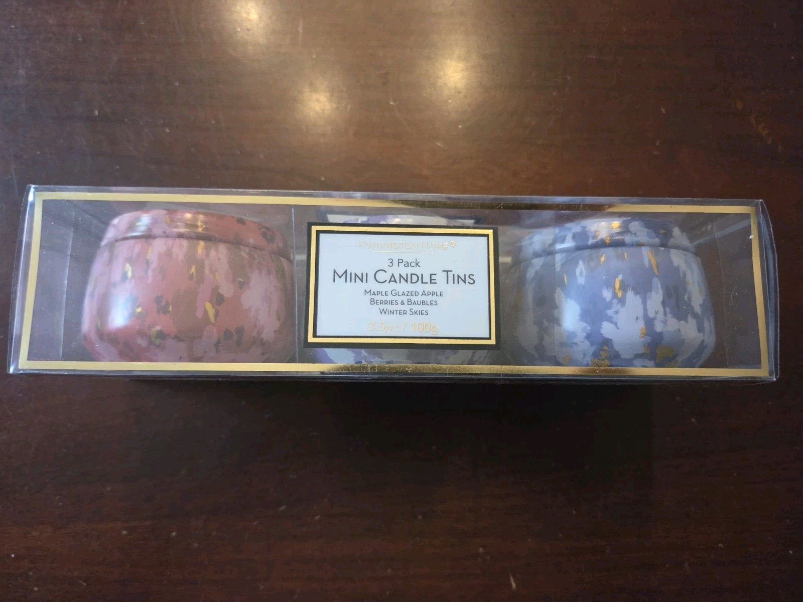 Huntington Home 3 Pack Mini Candle Tins Apple, Berries + Baubles, Winter Skies