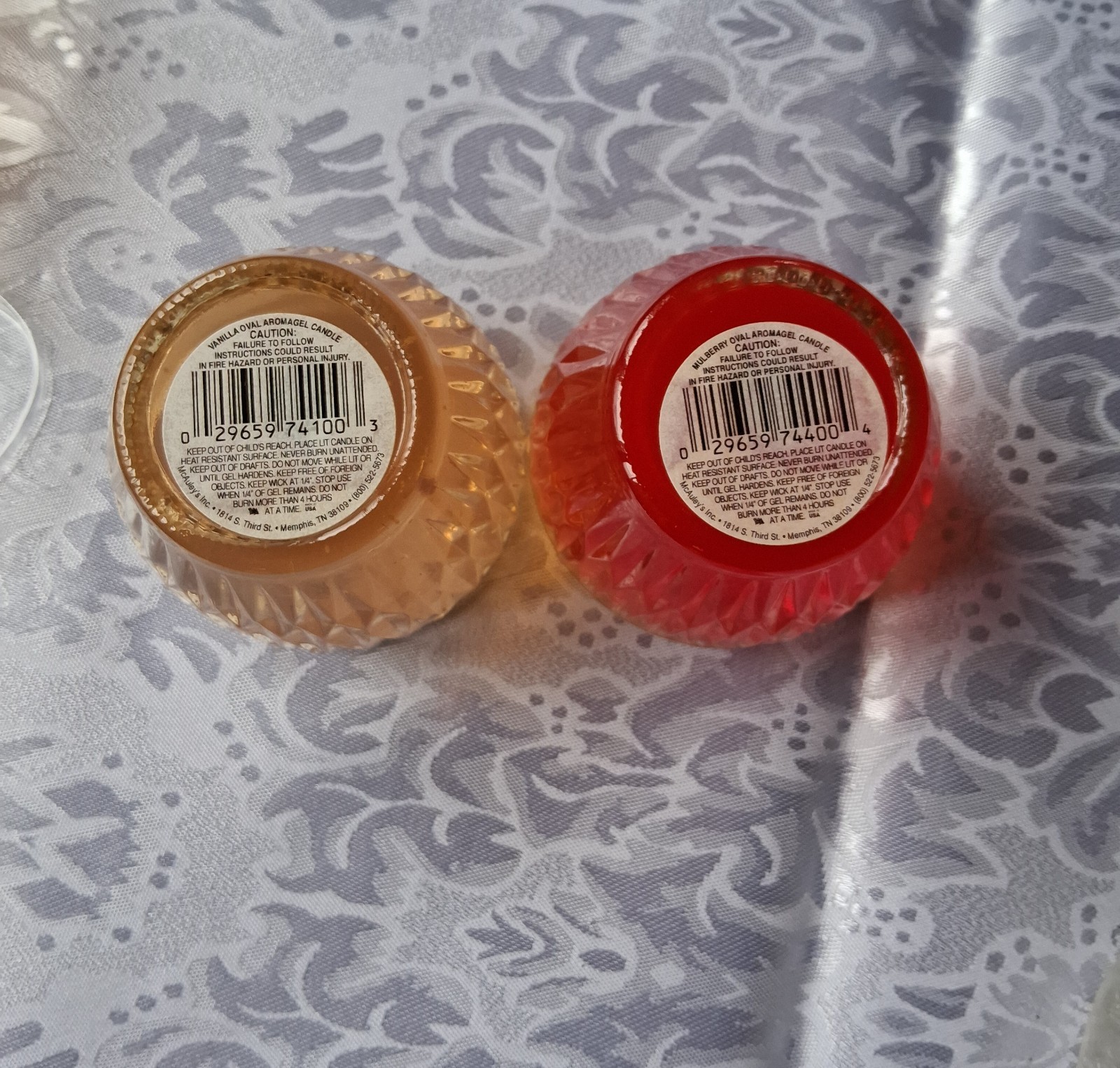 Gel Candle Lot of 4 McAuley’s Vanilla and Mulberry, Purple and Yellow Oval 3″