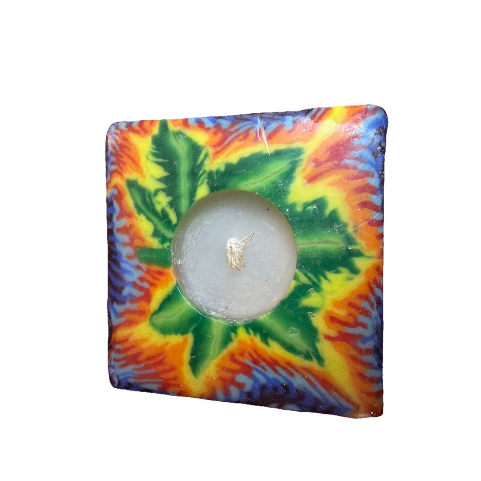 3” Square Rainbow Leaf Candle Boho Nature Y2K