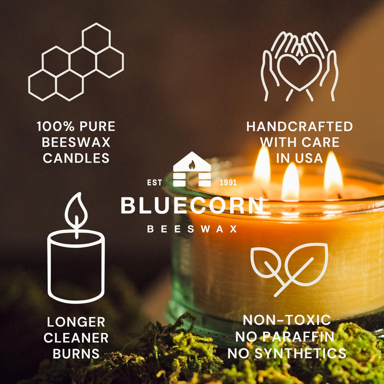 Bluecorn Botanica Beeswax 3-Candle, 10 oz, Cedarwood, Nutmeg & Lavender Essen…