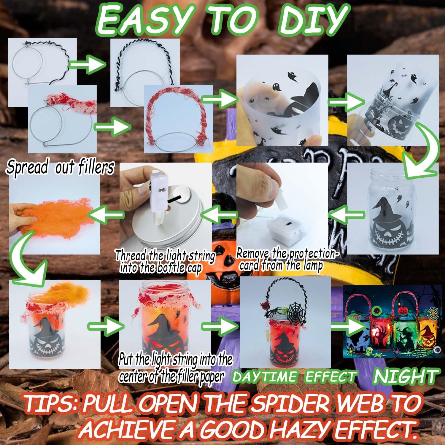 4 Pack Halloween DIY Lantern Jar Craft Kit Decor Supplies for Art Projects
