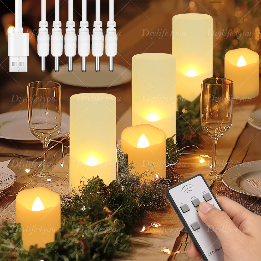 6PCS Rechargeable Flameless Flickering LED Candles Tea Lights with Timer Remote