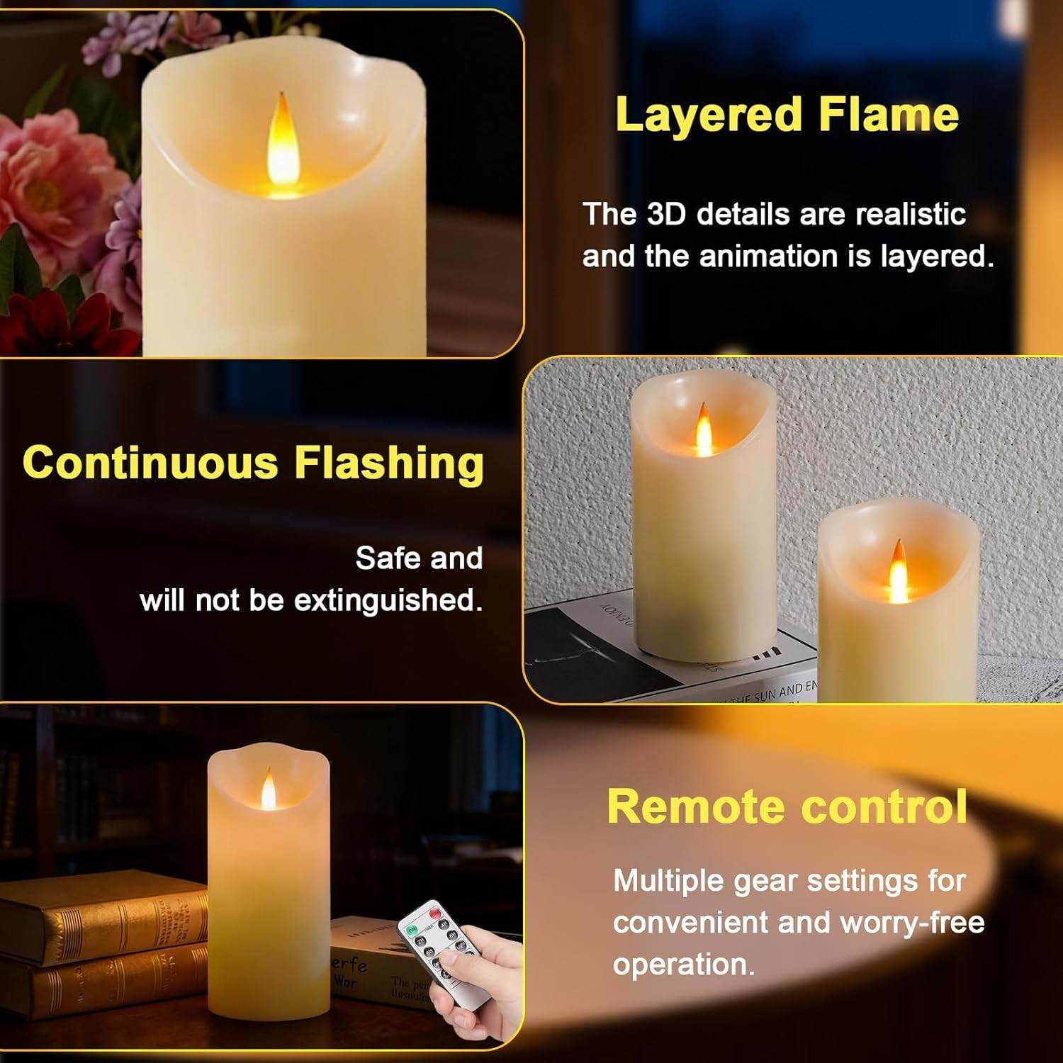 Rechargeable Flameless Candle, Realistic 3D Flickering Warm Flame, LED Candle…