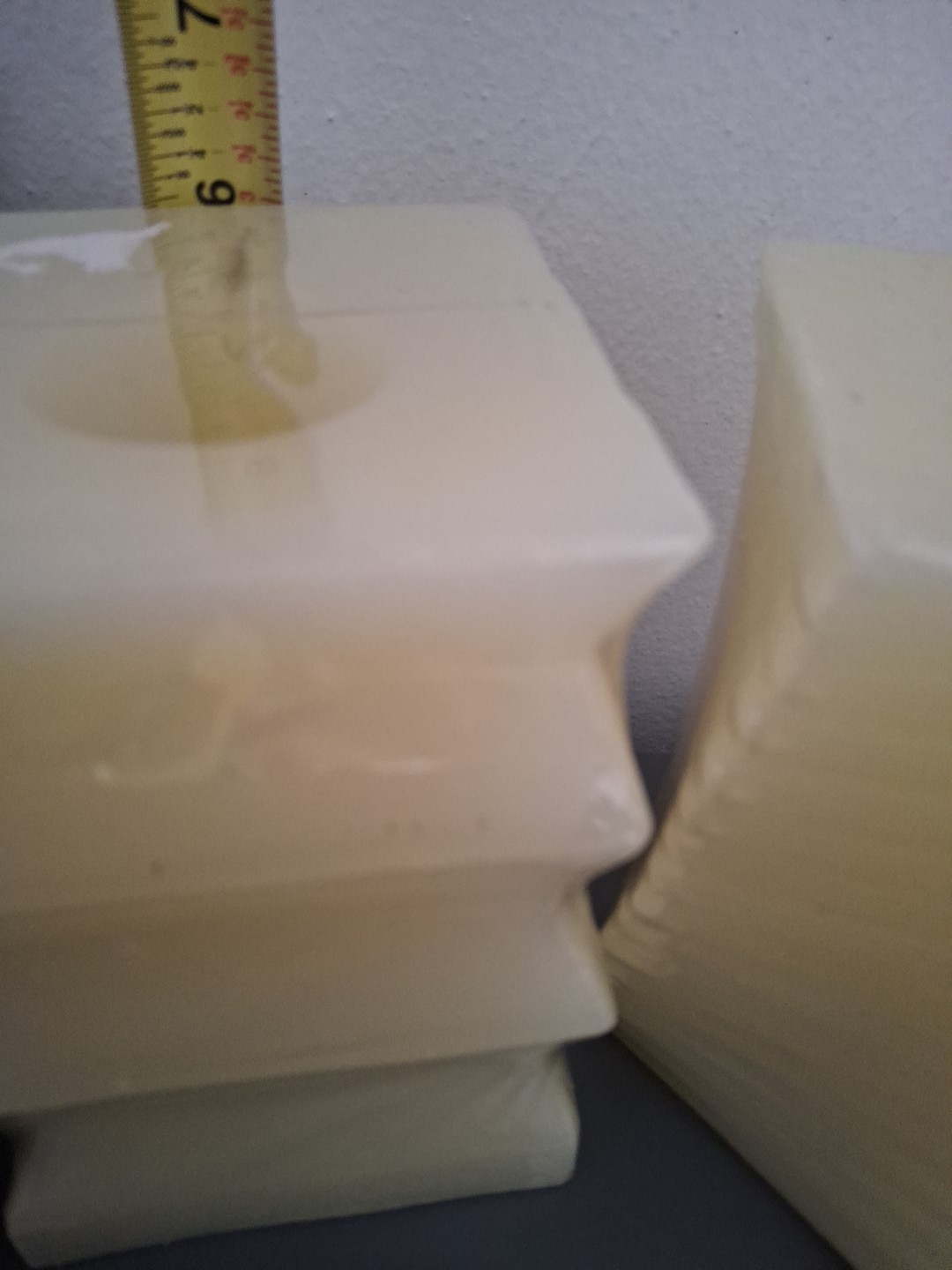 2 Flameless Candles New Yellow/Butter 6″x4″ Vanilla Scented Modern Abstract