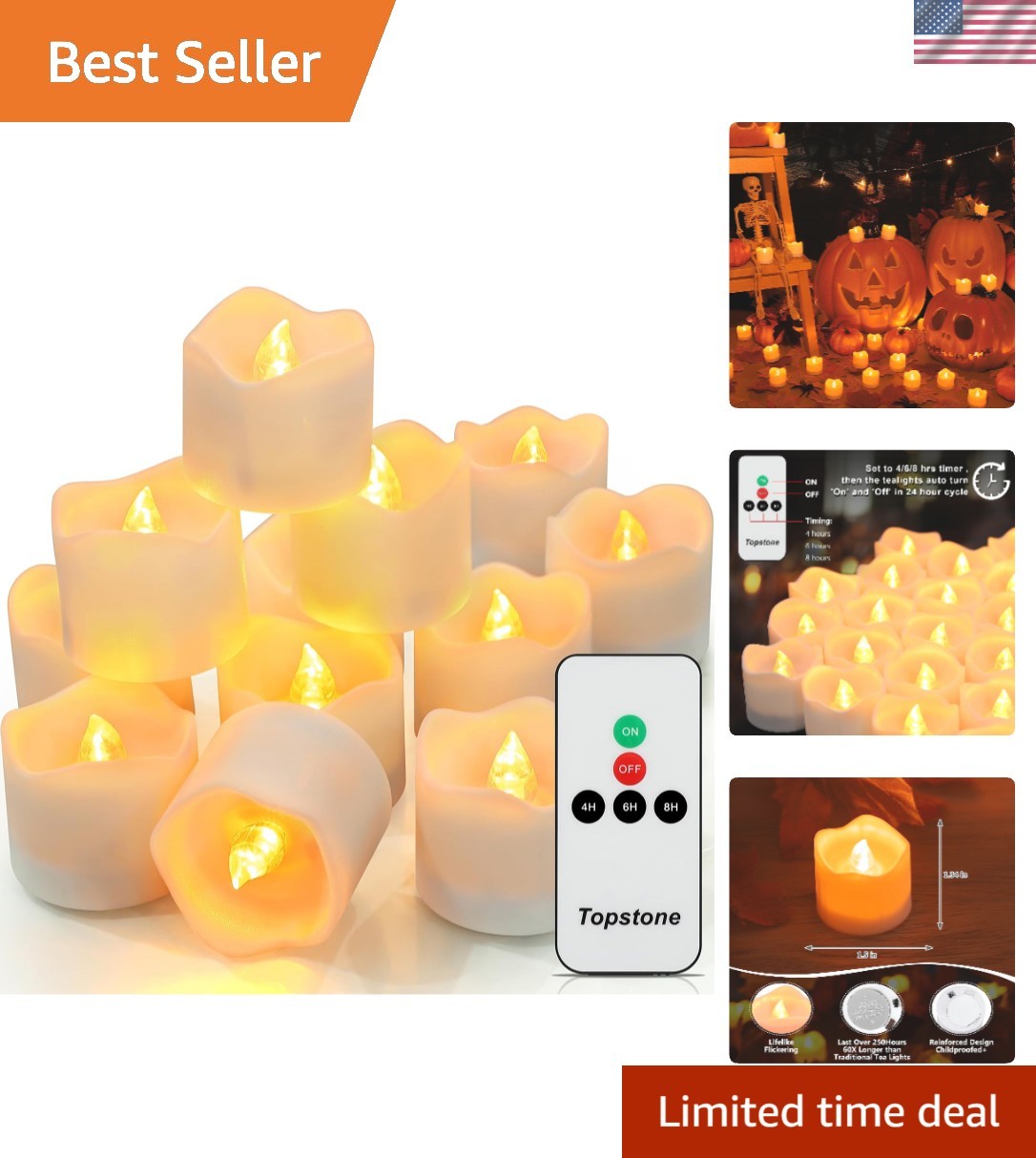 Flickering Flameless Fake LED Tea Lights with Dual Remotes, Dimmable Steady &…
