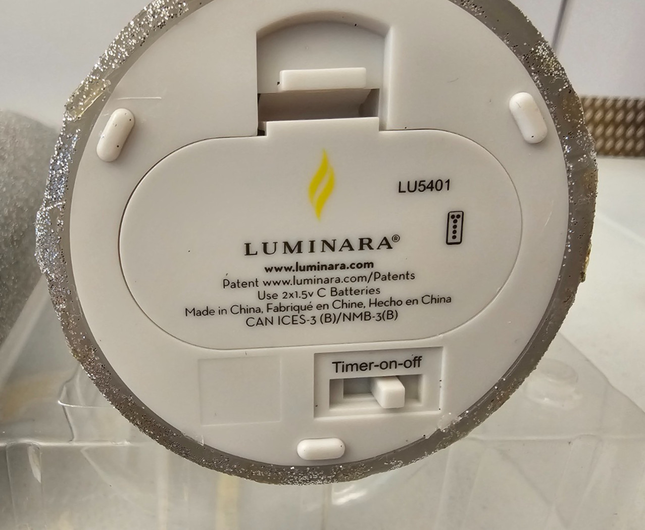 Luminara Silver Glitter 3 Pillar Candle Set Remote Control 5″, 7″ and 9″ X 3″
