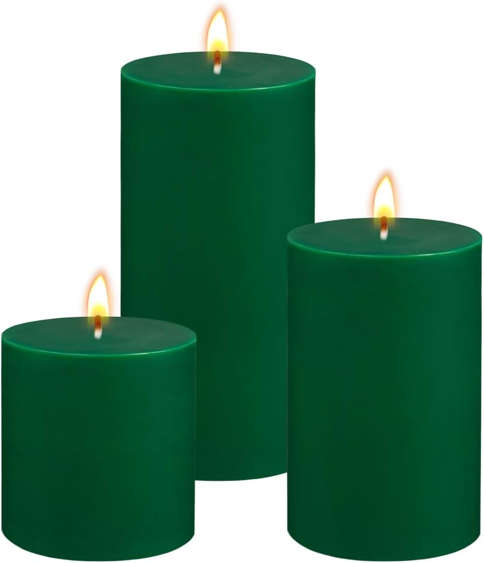 Red Unscented Pillar Candles 3-Pack Dripless & Smokeless, Long-Burning Thick