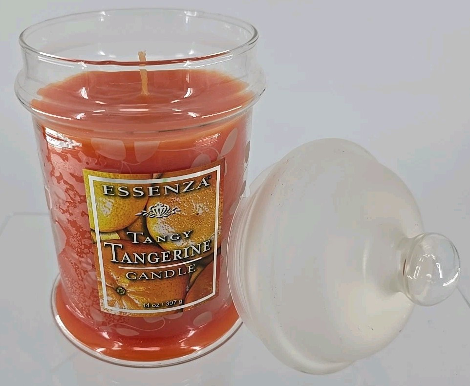 NEW! Essenza 14oz Tangy Tangerine Fragrant Candle Frosted Glass Jar And Cap