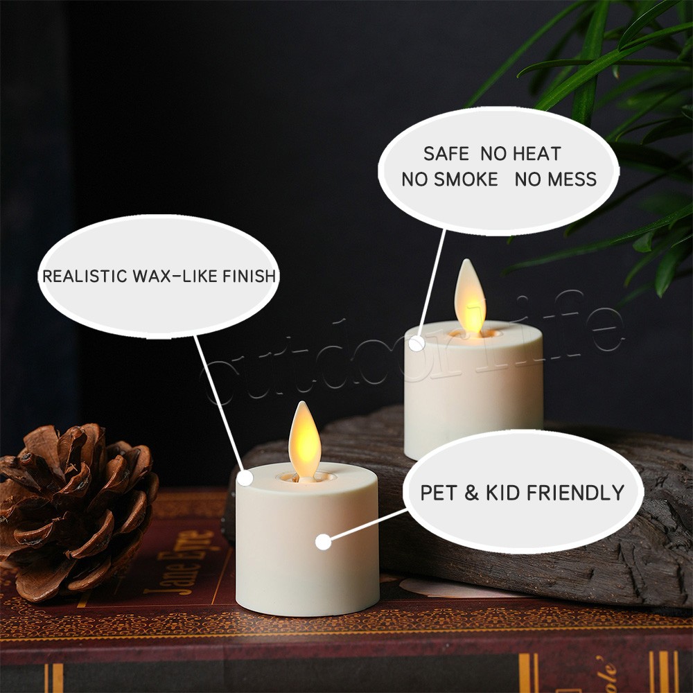 Set of 4 Luminara Moving Wick Flameless Tea Lights with Remote & Timer 1.4″ X 2″