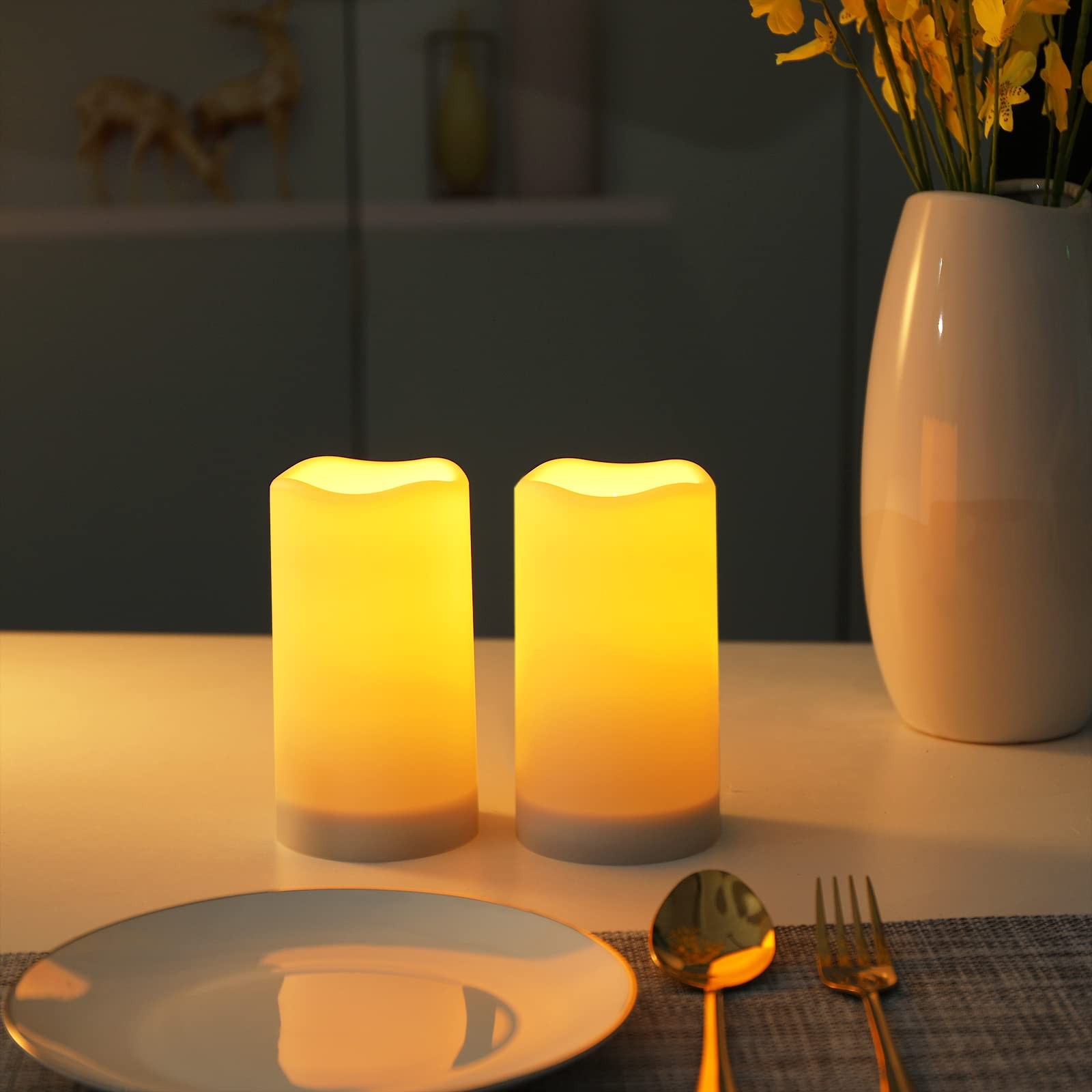 Solar flameless Candles Outdoor Waterproof,Dusk to Dawn Outdoor Lighting, Fli…