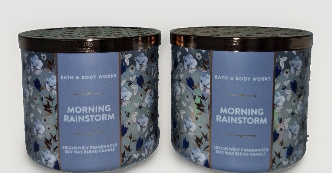 LOT OF 2 Bath & Body Works 3-Wick Candle Morning Rainstorm 14.5 oz FREE SHIPPING
