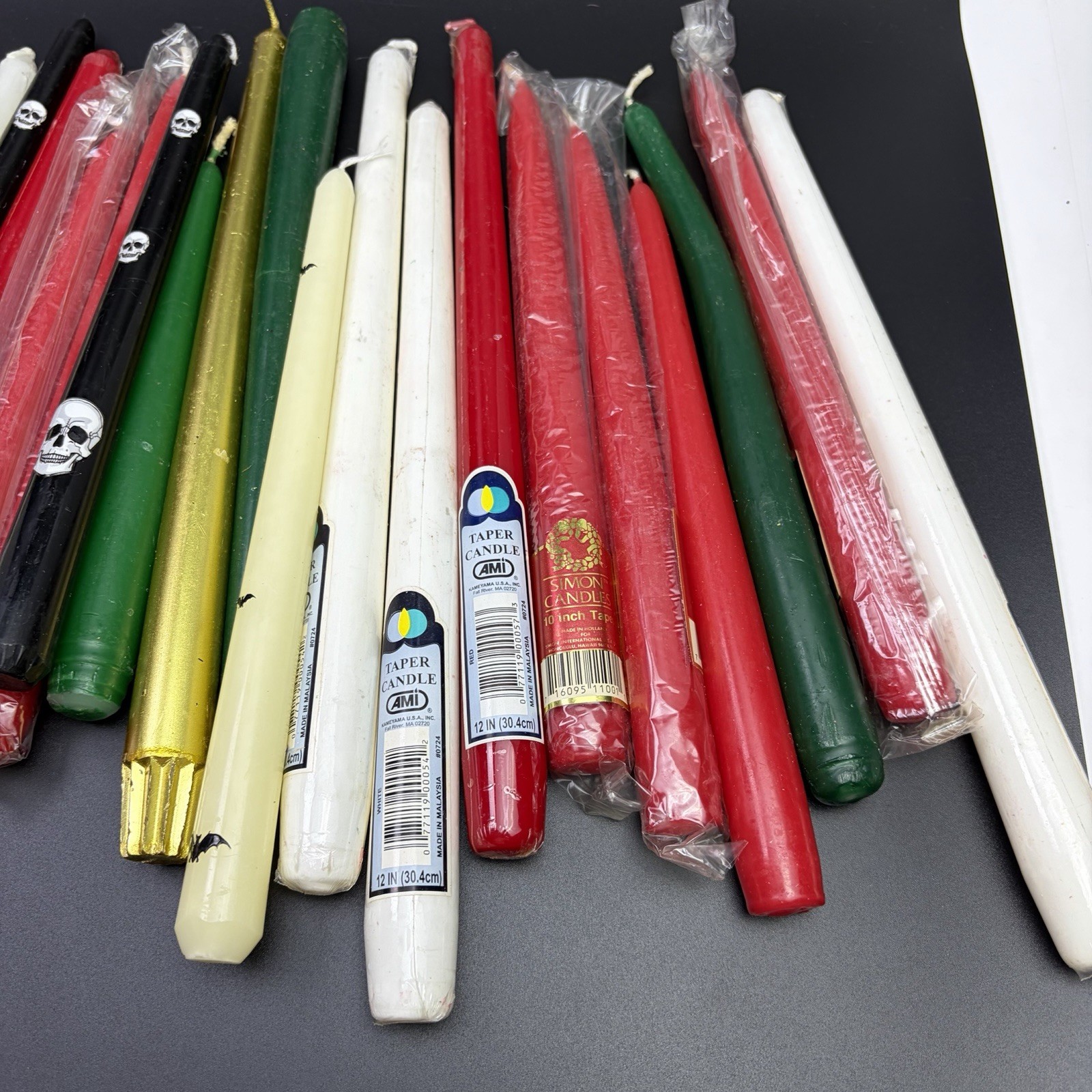 Mixed Lot of 42 Taper Candles Including Simon Red White Green Christmas